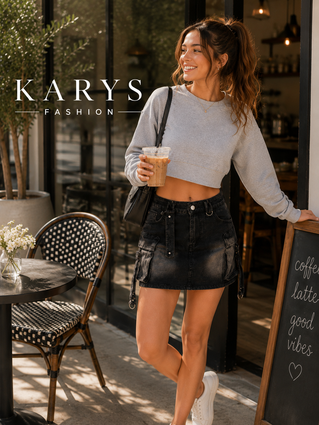 Washed Cargo Denim Skirt