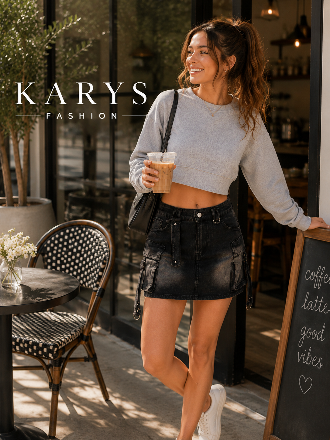 Washed Cargo Denim Skirt